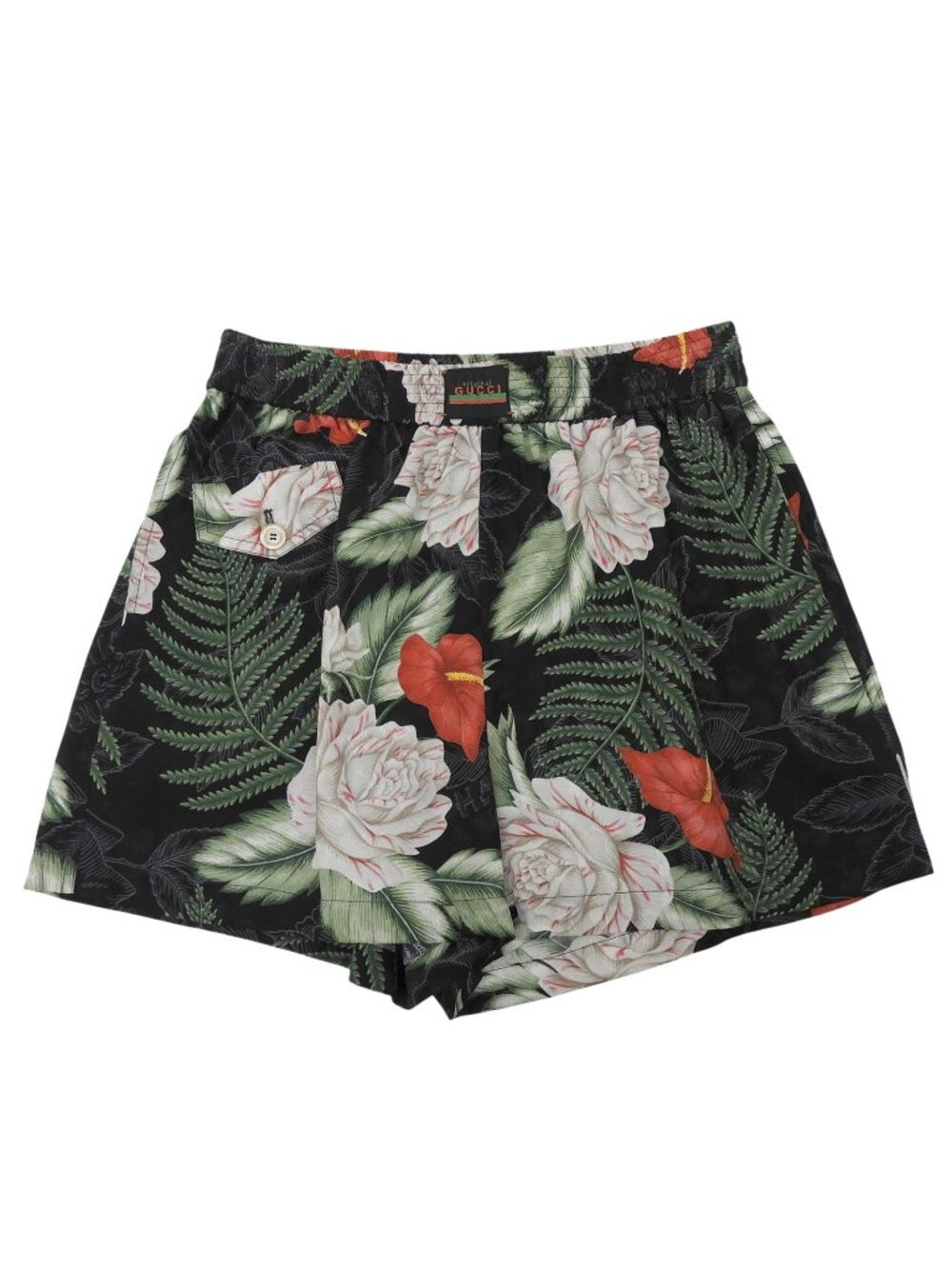 Gucci Silk 100% Logo Button Hawaiian Print Shorts Multi 36